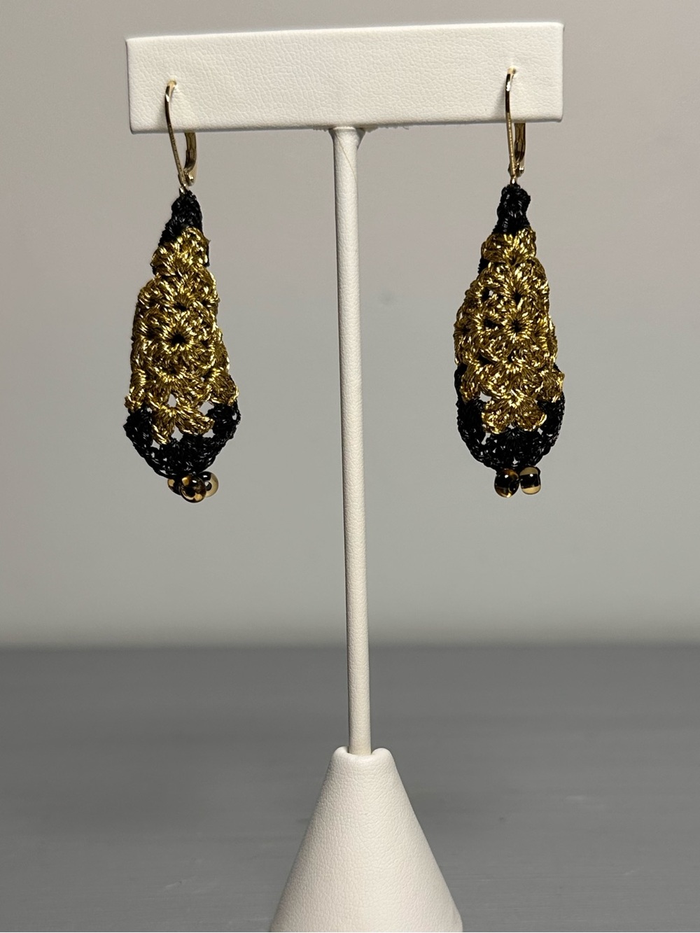 Handmade Gold and Black Crochet Earrings